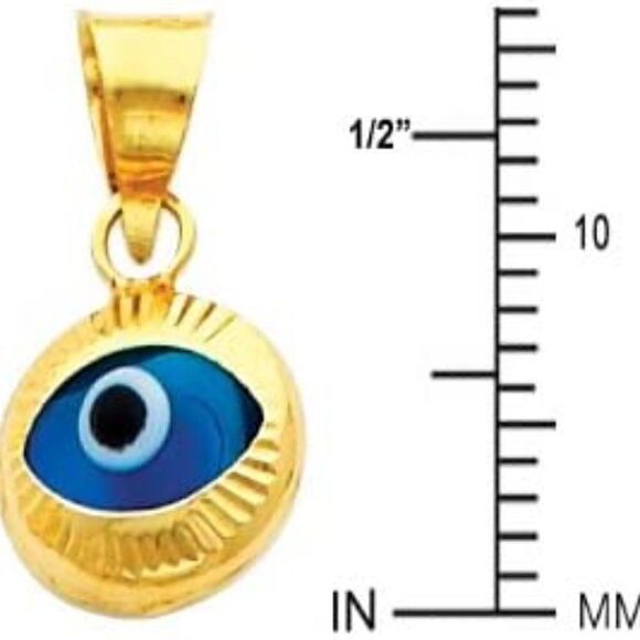 14k Real Yellow Gold Evil Eye Fluted Charm Pendant | evil eye charm | birthday | - Picture 5 of 5